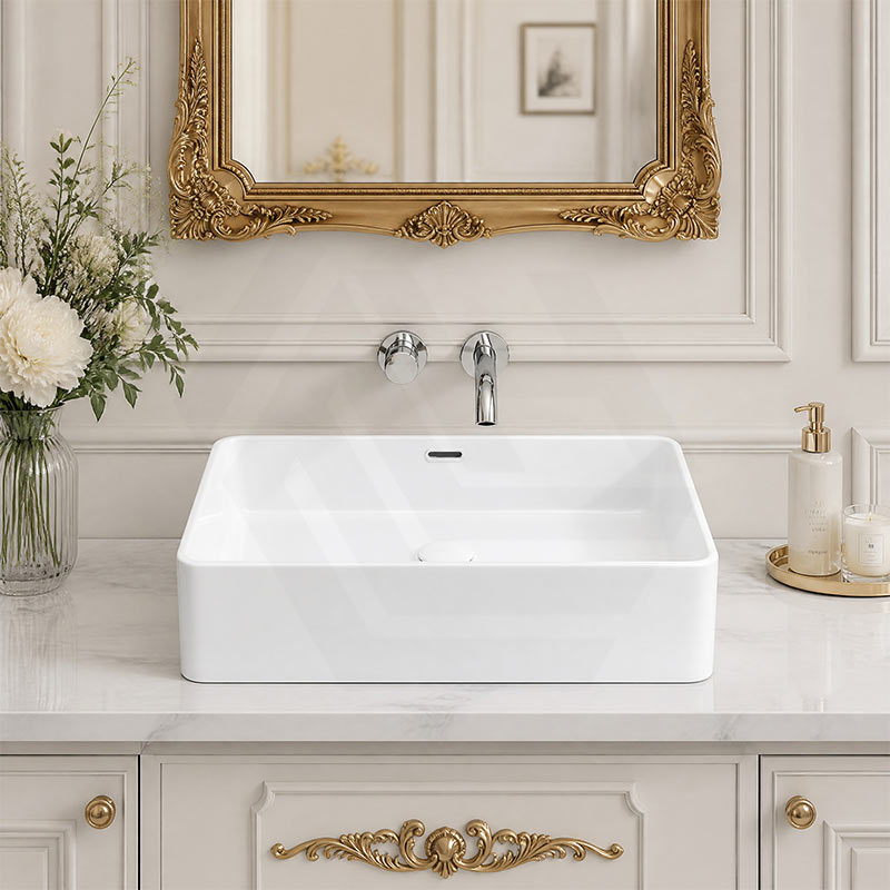 Lukka Crete Ceramic Above Counter Basin with Overflow 555x360x140mm - Gloss White