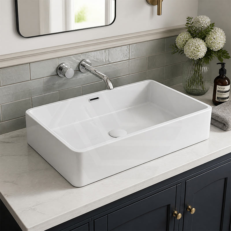 Lukka Crete Ceramic Above Counter Basin with Overflow 555x360x140mm - Gloss White