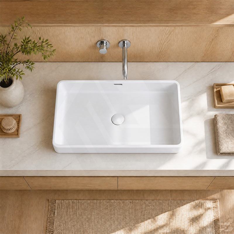 Lukka Crete Ceramic Above Counter Basin with Overflow 555x360x140mm - Gloss White