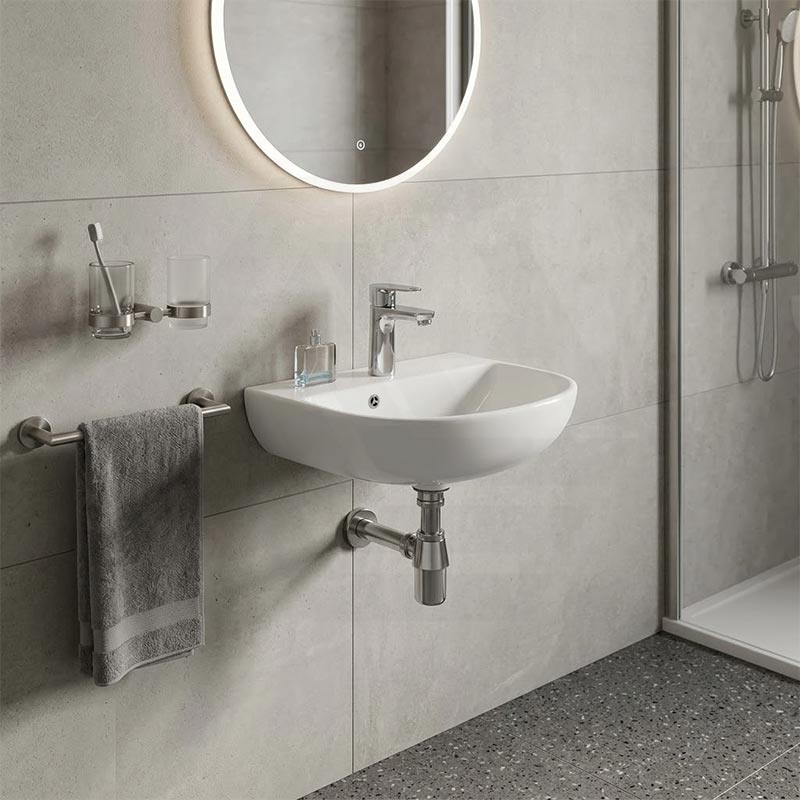 Lukka Carrida Fine Ceramic Wall Hung Basin with Tap Hole 440x369x175mm - Gloss White