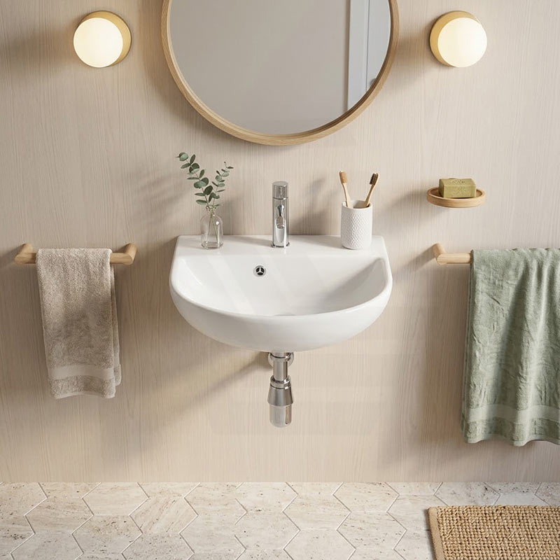 Lukka Carrida Fine Ceramic Wall Hung Basin with Tap Hole 440x369x175mm - Gloss White