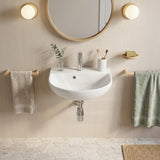Lukka Carrida Fine Ceramic Wall Hung Basin with Tap Hole 440x369x175mm - Gloss White