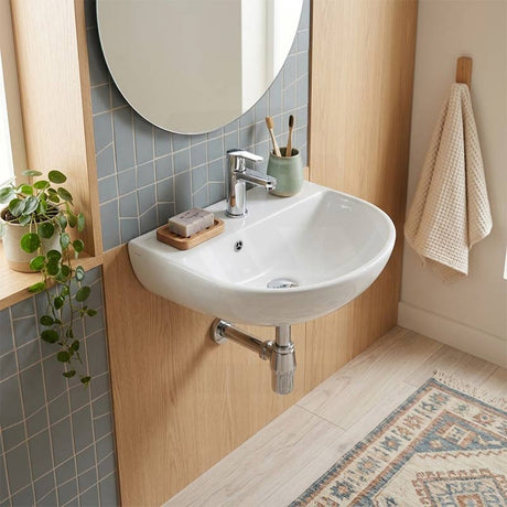 Lukka Carrida Fine Ceramic Wall Hung Basin with Tap Hole 440x369x175mm - Gloss White