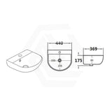 Lukka Carrida 440x369x175mm Gloss White Fine Ceramic Wall Hung Basin with Tap Hole