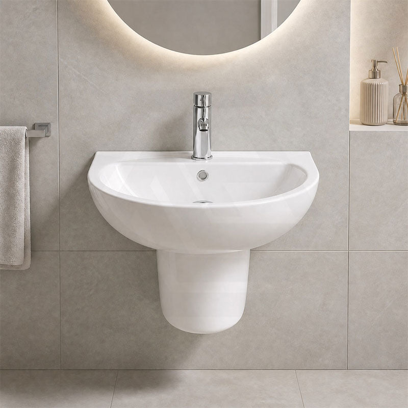 Lukka Carrida Bathroom Wall Hung Ceramic Care Basin One Tap Hole 565x450x160mm - Gloss White