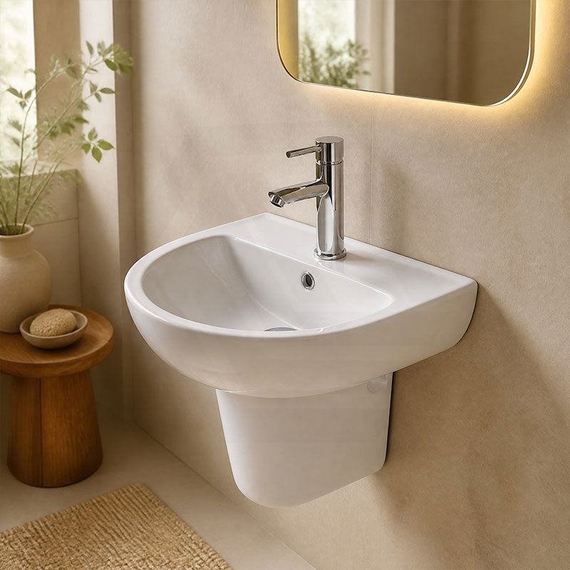 Lukka Carrida Bathroom Wall Hung Ceramic Care Basin One Tap Hole 565x450x160mm - Gloss White