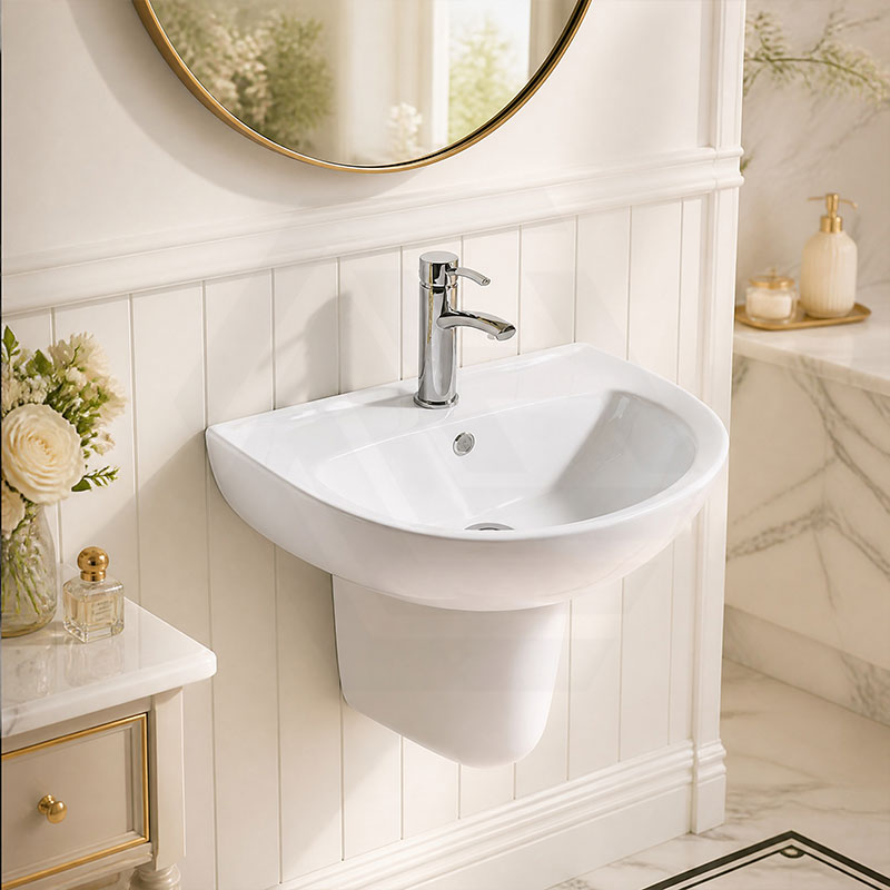 Lukka Carrida Bathroom Wall Hung Ceramic Care Basin One Tap Hole 565x450x160mm - Gloss White