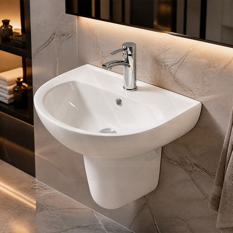 Lukka Carrida Bathroom Wall Hung Ceramic Care Basin One Tap Hole 565x450x160mm - Gloss White