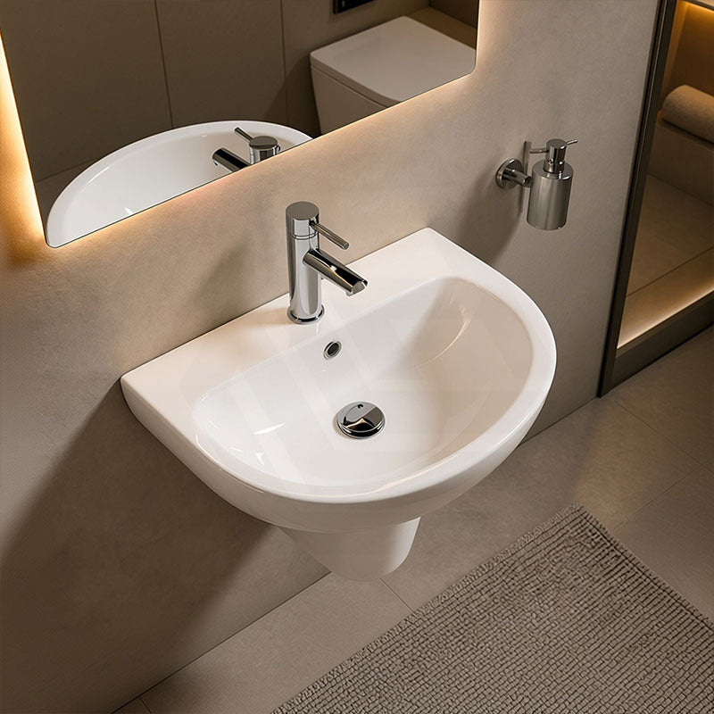 Lukka Carrida Bathroom Wall Hung Ceramic Care Basin One Tap Hole 565x450x160mm - Gloss White