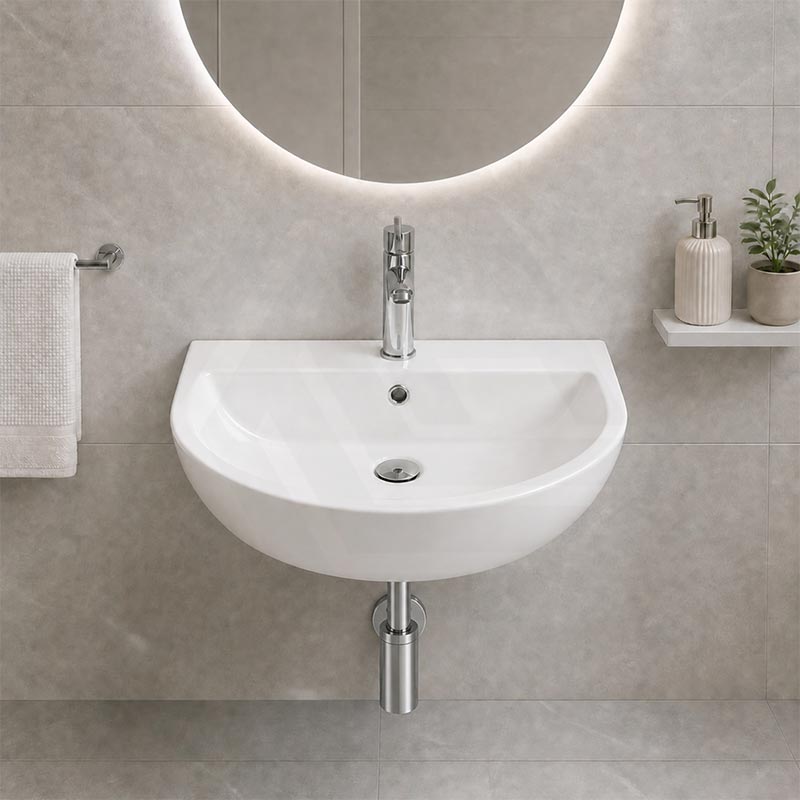 Lukka Carrida Bathroom Wall Hung Ceramic Care Basin One Tap Hole 565x450x160mm - Gloss White