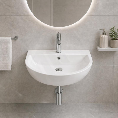 Lukka 565x450x160mm Carrida Bathroom Wall Hung Gloss White Ceramic Care Basin One Tap Hole