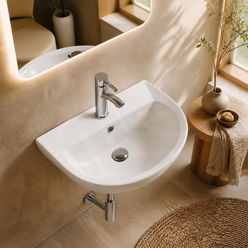 Lukka Carrida Bathroom Wall Hung Ceramic Care Basin One Tap Hole 565x450x160mm - Gloss White