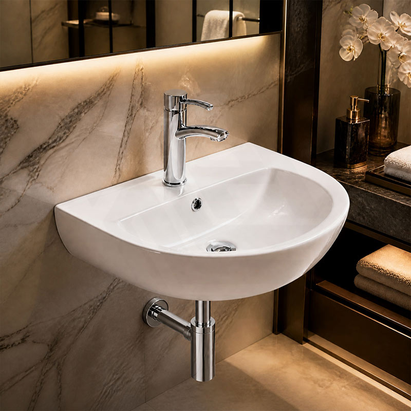 Lukka Carrida Bathroom Wall Hung Ceramic Care Basin One Tap Hole 565x450x160mm - Gloss White