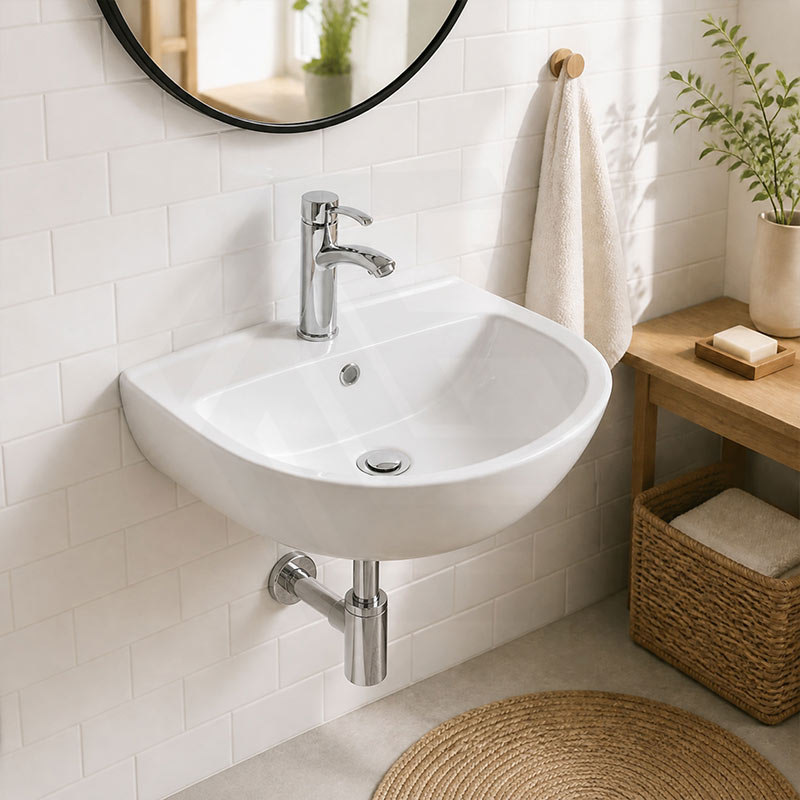 Lukka Carrida Bathroom Wall Hung Ceramic Care Basin One Tap Hole 565x450x160mm - Gloss White