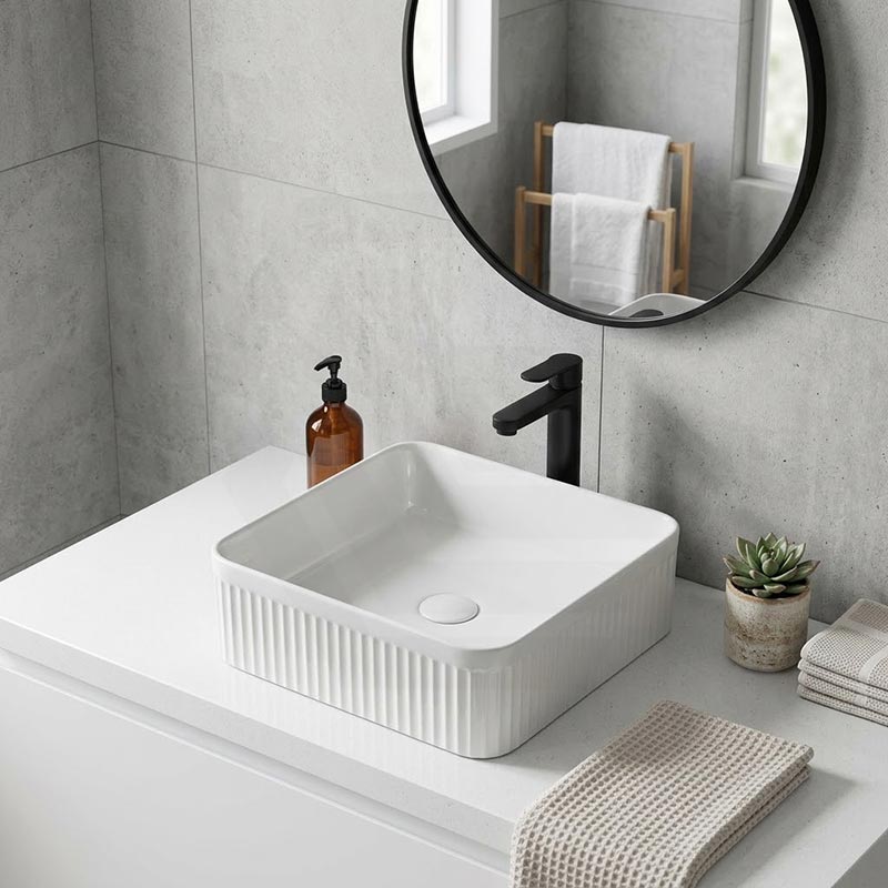 Lukka Crete Flueted Above Counter Ceramic Basin 400/500mm - Variant Colour Available