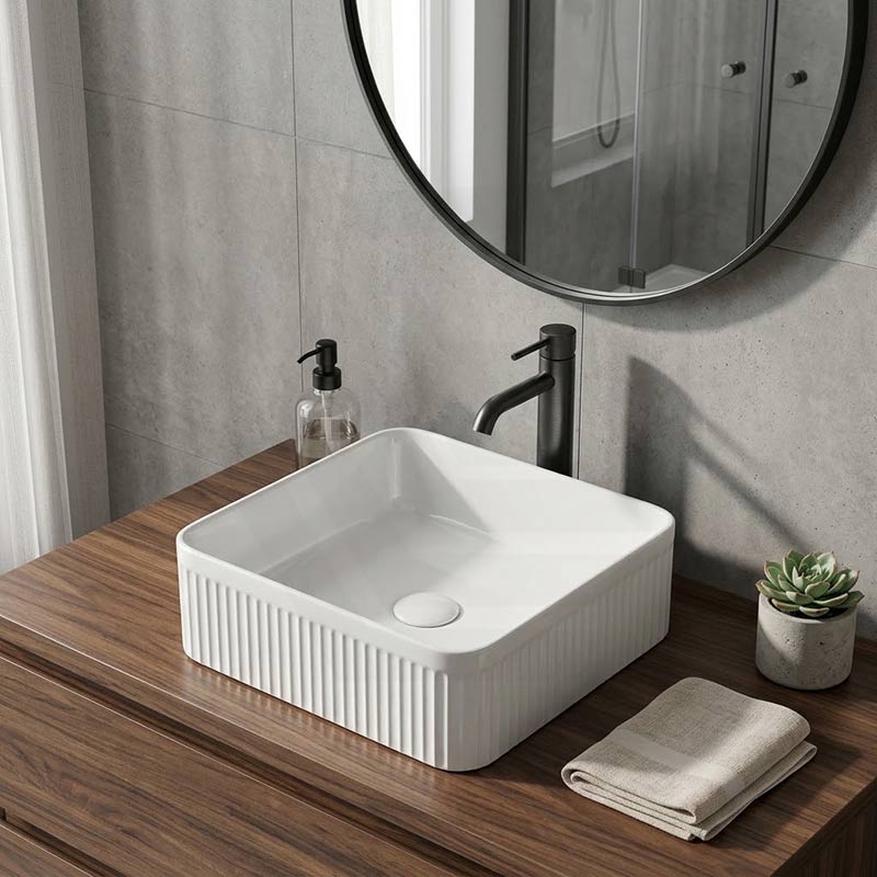 Lukka Crete Flueted Above Counter Ceramic Basin 400/500mm - Variant Colour Available