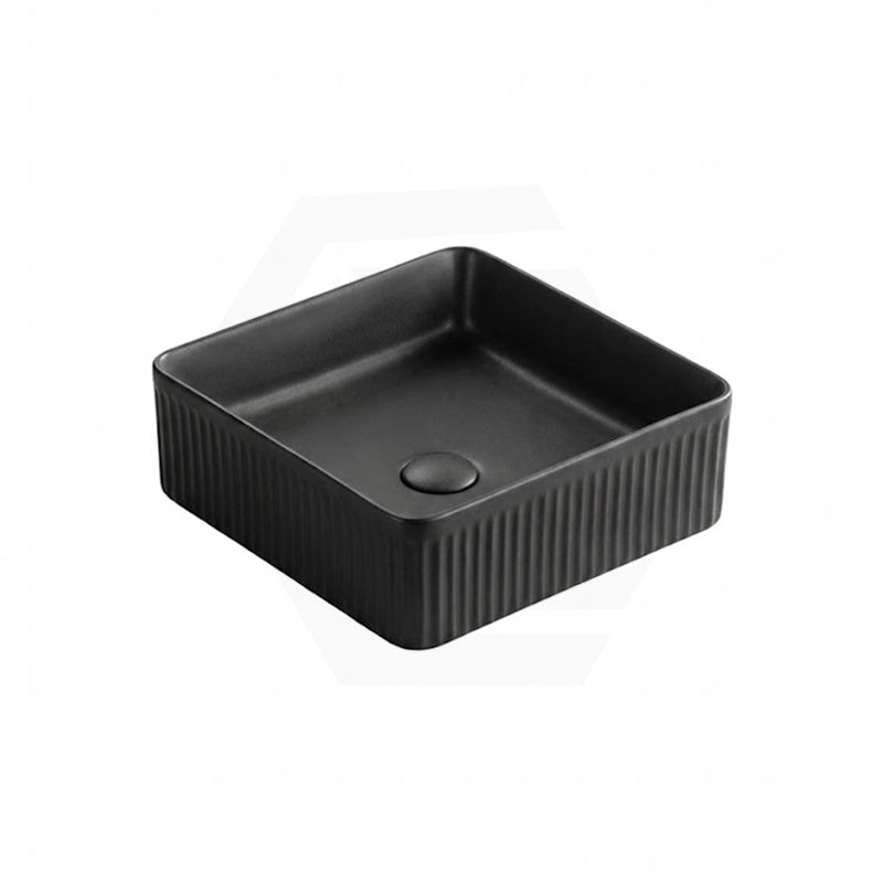 Lukka Crete 400x400x130mm Flueted Above Counter Ceramic Basin Matt Black