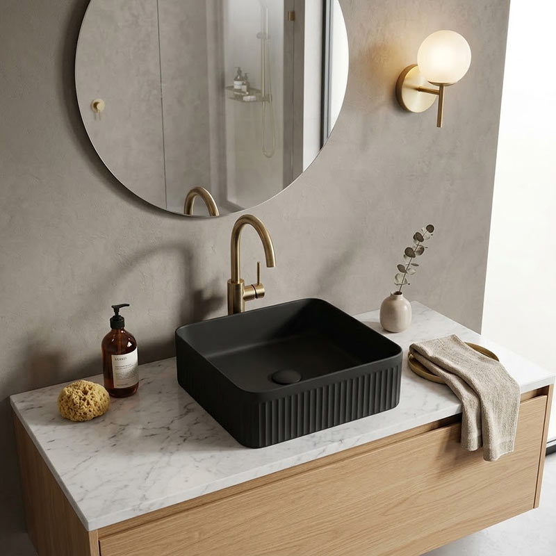 Lukka Crete Flueted Above Counter Ceramic Basin 400/500mm - Variant Colour Available
