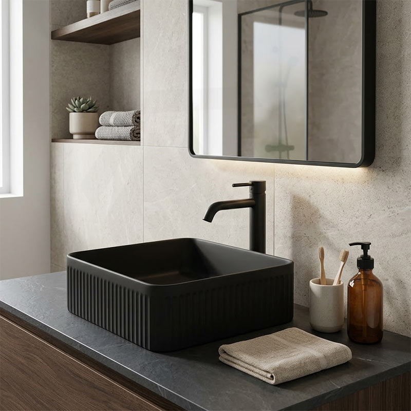 Lukka Crete Flueted Above Counter Ceramic Basin 400/500mm - Variant Colour Available