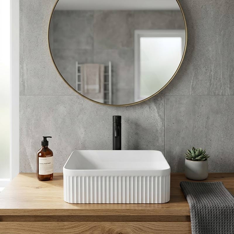 Lukka Crete Flueted Above Counter Ceramic Basin 400/500mm - Variant Colour Available