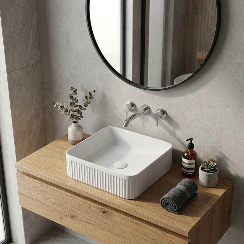 Lukka Crete Flueted Above Counter Ceramic Basin 400/500mm - Variant Colour Available