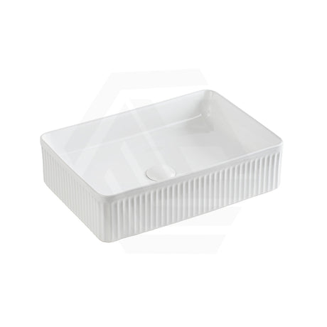 Lukka Crete 500x340x130mm Flueted Rectangle Above Counter Ceramic Basin Gloss White