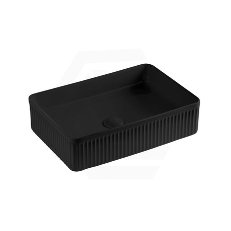 Lukka Crete 500x340x130mm Flueted Rectangle Above Counter Ceramic Basin Matt Black