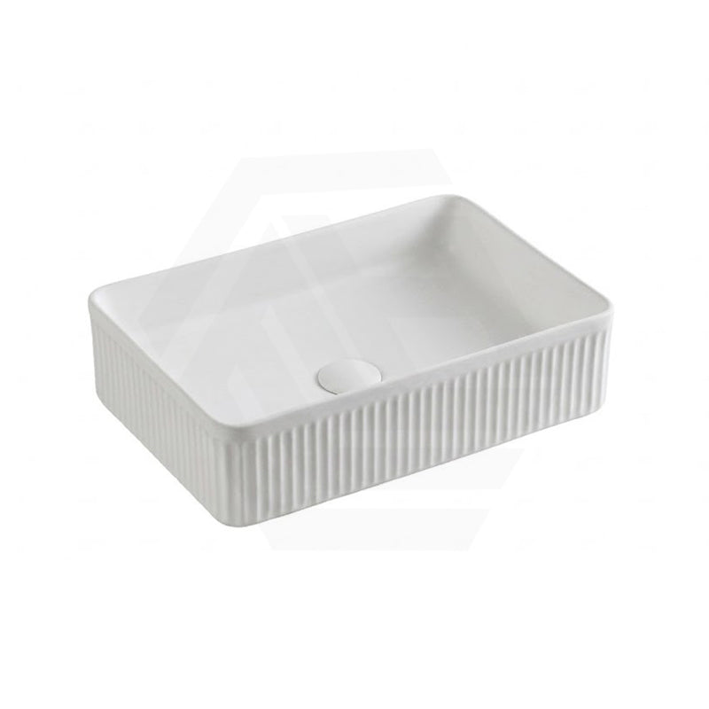 Lukka Crete 500x340x130mm Flueted Rectangle Above Counter Ceramic Basin Matt White
