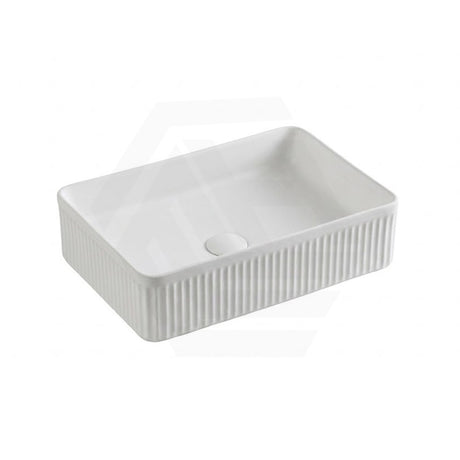 Lukka Crete 500x340x130mm Flueted Rectangle Above Counter Ceramic Basin Matt White