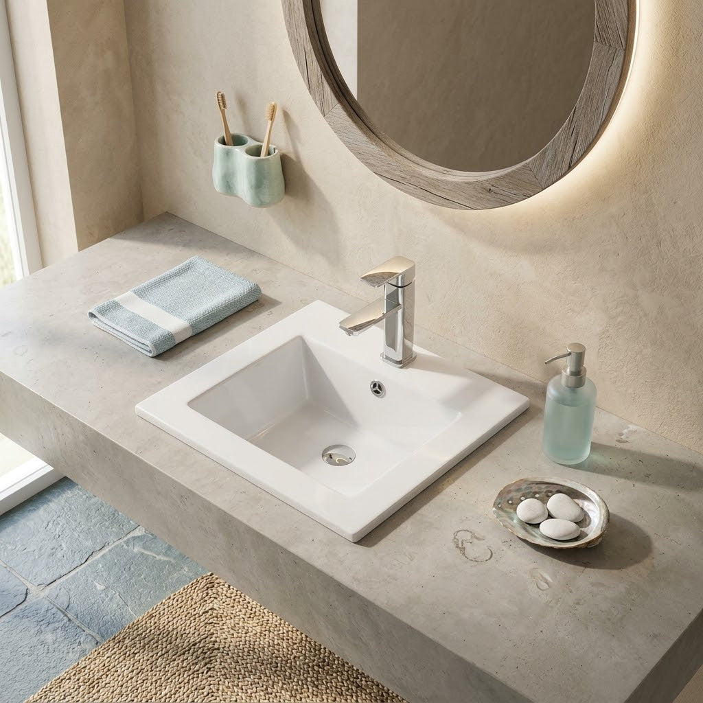 Lukka Inset Ceramic Basin with Tap Hole 415x415x170mm - Gloss White