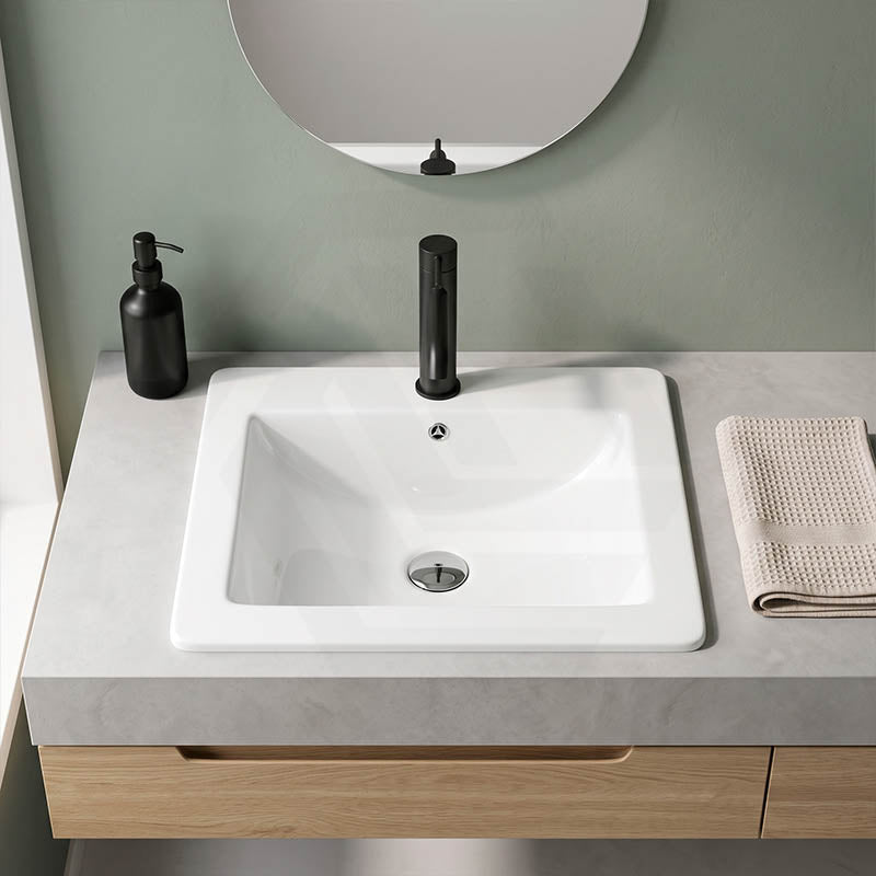 Lukka Square Ceramic Inset Basin with Tap Hole & Overflow 530x460x180mm - Gloss White