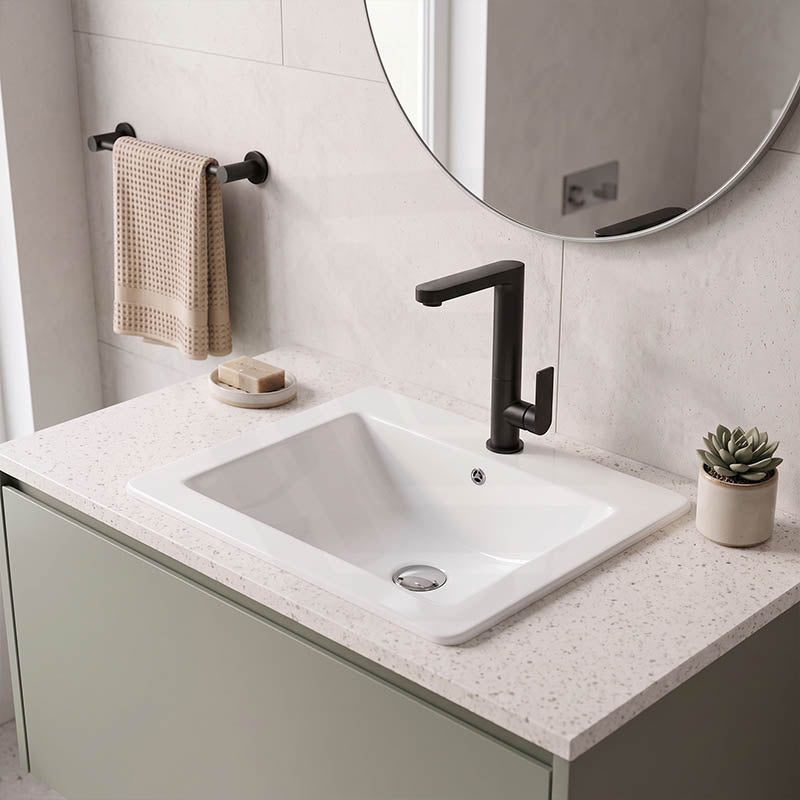 Lukka Square Ceramic Inset Basin with Tap Hole & Overflow 530x460x180mm - Gloss White