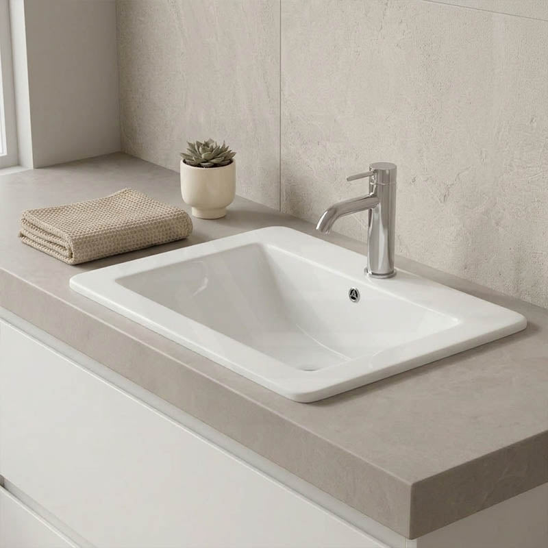 Lukka Square Ceramic Inset Basin with Tap Hole & Overflow 530x460x180mm - Gloss White
