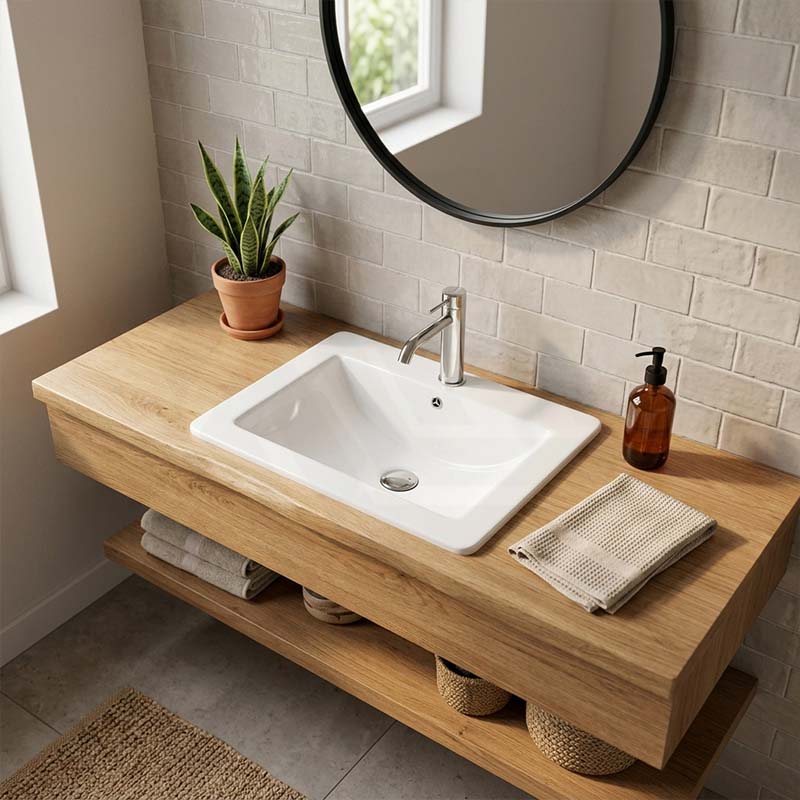 Lukka Square Ceramic Inset Basin with Tap Hole & Overflow 530x460x180mm - Gloss White