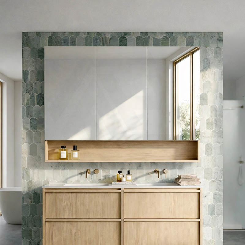 1200mm Lukka Clark Plywood Wall Hung Mirror Shaving Cabinet Sandy Oak Matte