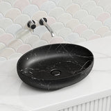 Lukka Carey Oval Above Counter Basin Ceramic Matt Marble 520x395x130mm - Matt Marble White/ Black
