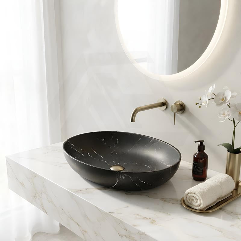 Lukka Carey Oval Above Counter Basin Ceramic Matt Marble 520x395x130mm - Matt Marble White/ Black