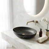 Lukka Carey Oval Above Counter Basin Ceramic Matt Marble 520x395x130mm - Matt Marble White/ Black