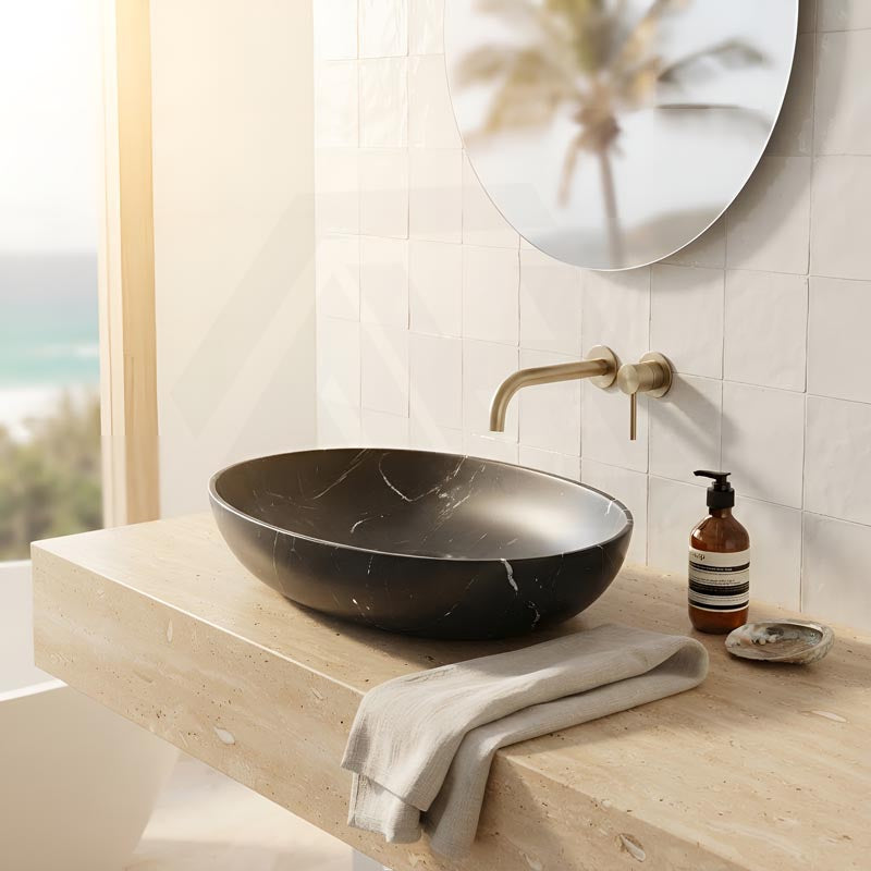 Lukka Carey Oval Above Counter Basin Ceramic Matt Marble 520x395x130mm - Matt Marble White/ Black