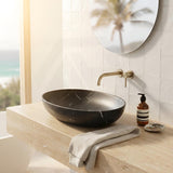 Lukka Carey Oval Above Counter Basin Ceramic Matt Marble 520x395x130mm - Matt Marble White/ Black
