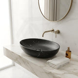 Lukka Carey Oval Above Counter Basin Ceramic Matt Marble 520x395x130mm - Matt Marble White/ Black