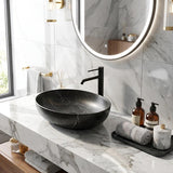 Lukka Carey Oval Above Counter Basin Ceramic Matt Marble 520x395x130mm - Matt Marble White/ Black