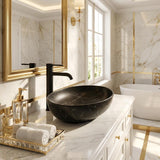 Lukka Carey Oval Above Counter Basin Ceramic Matt Marble 520x395x130mm - Matt Marble White/ Black