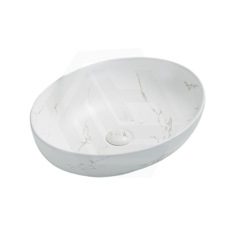 Lukka 520x395x130mm Carey Oval Above Counter Basin Ceramic Matt Marble White