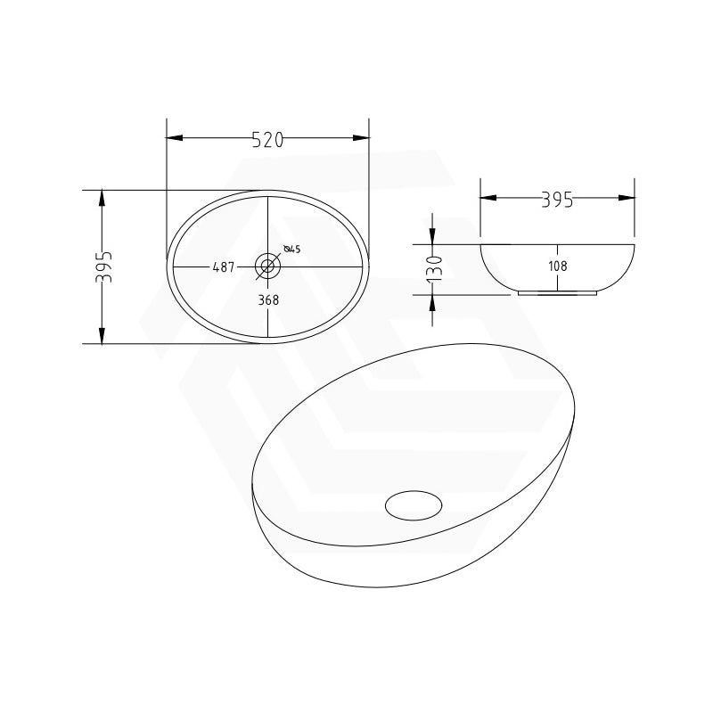 520x395x130mm Bathroom Ultra Slim Oval Above Counter Ceramic Gloss White