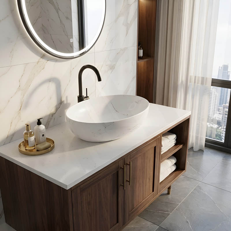 Lukka Carey Oval Above Counter Basin Ceramic Matt Marble 520x395x130mm - Matt Marble White/ Black