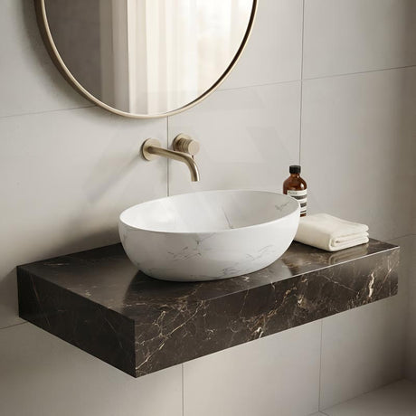 Lukka Carey Oval Above Counter Basin Ceramic Matt Marble 520x395x130mm - Matt Marble White/ Black
