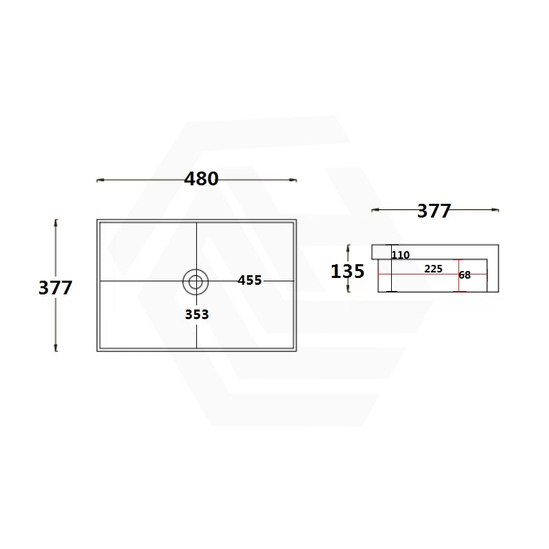 Lukka 480x377x135mm Rectangle Gloss White Semi Recessed Ceramic Basin