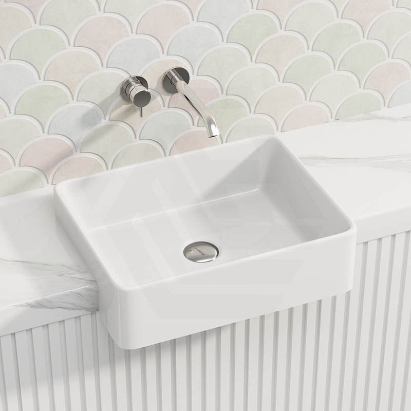 480x370x130mm Rectangle Gloss White Semi Recessed Ceramic Basin with One/NO Tap Hole Available