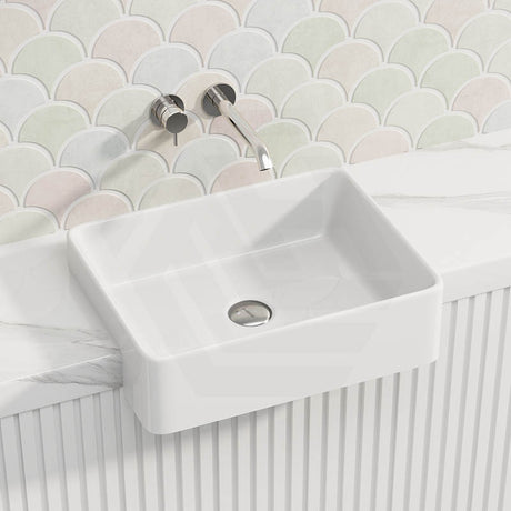 480x370x130mm Rectangle Gloss White Semi Recessed Ceramic Basin with One/NO Tap Hole Available